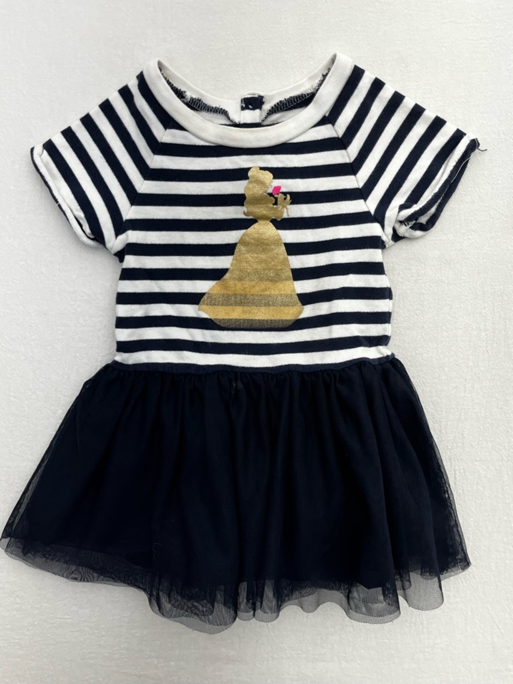 Baby Gap Disney Belle Dress Gold Navy Stripe Tulle Princess Beauty Beast Cotton